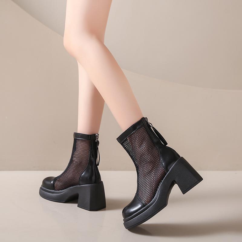 Модные женские сетчатые ботинки на платформе, летние, на массивном каблуке, с толстой подошвой, на высоком каблуке, дышащие, нескользящие, с задней молнией, обувь Botas Mujer