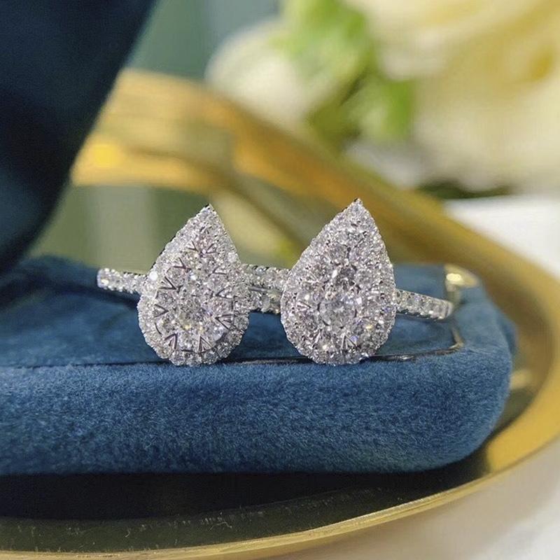 Кольцо Huitan Pear Shaped Color Ring для женщин, помолвка, свадьба, модные ювелирные изделия, блестящие кольца с кубическим цирконием, аксессуары, популярные