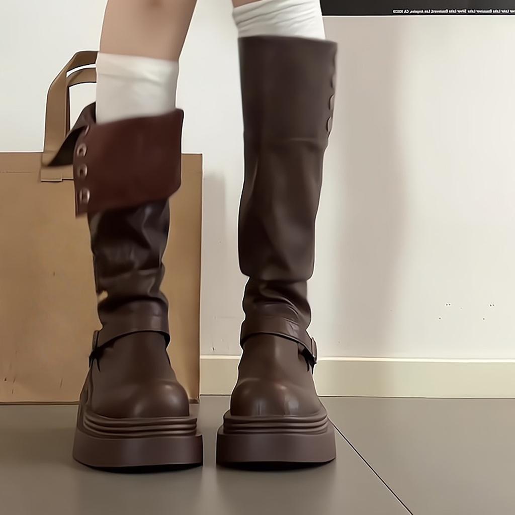 Vintage Hottie Coarse Heel Platform Boots Women'S Summer Skinny Knight Boots