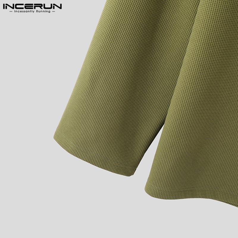INCERUN Men Round Neck Long Sleeve Texture Waffle Casual Oversized T-shirts