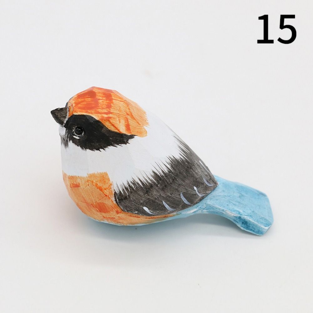 Handmade Small Bird Ornament Cute Wooden Bird Figurine Creative Wood Carving Bird Children's Toys