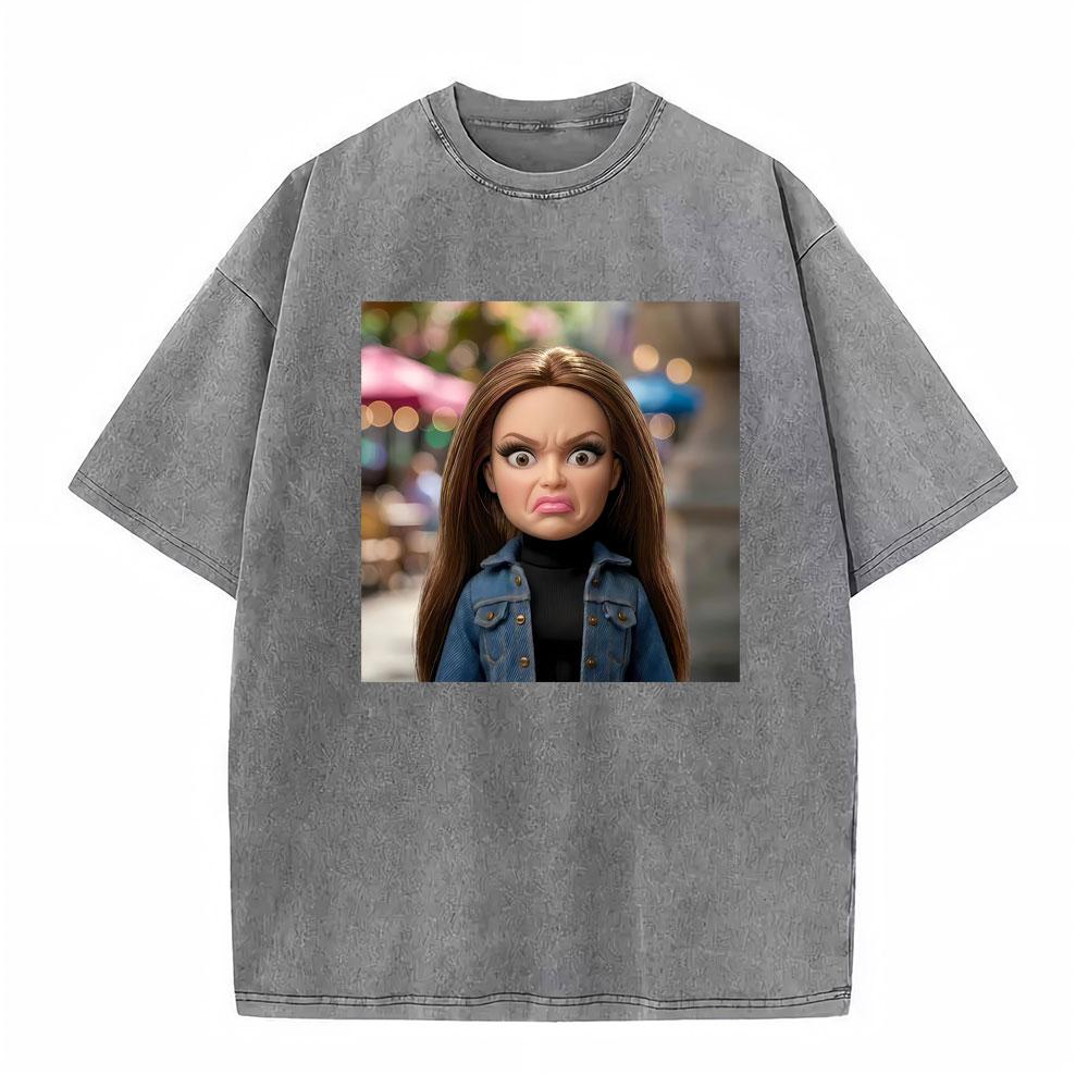 Doll Party Meme Graphic Meme T Shirts Unisex Women Short Sleeve Gothic High Street Tshirt Vintage Washed Cotton Loose T Shirt