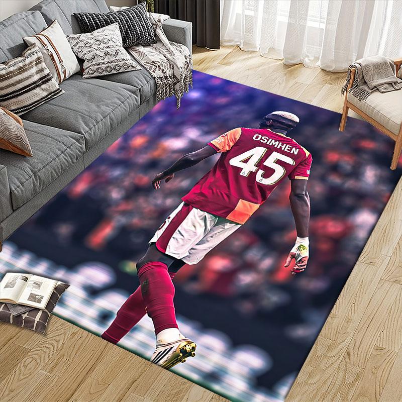 Galatasaray Victor Osimhen Flannel Printed Carpet, Home Sofa Decoration for Living Room & Bedroom, Non‑Slip Play Flannel Floor Mat for Game Room