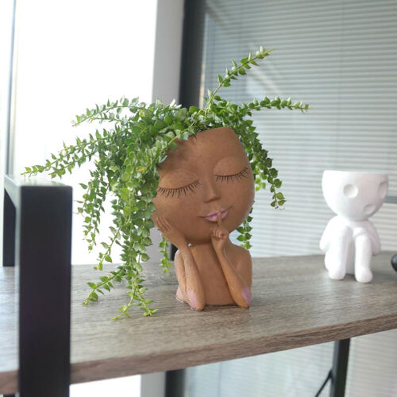 Цветочный горшок из смолы, сочная голова, художественная ваза, плантатор для лица, портретная ваза для садовых растений