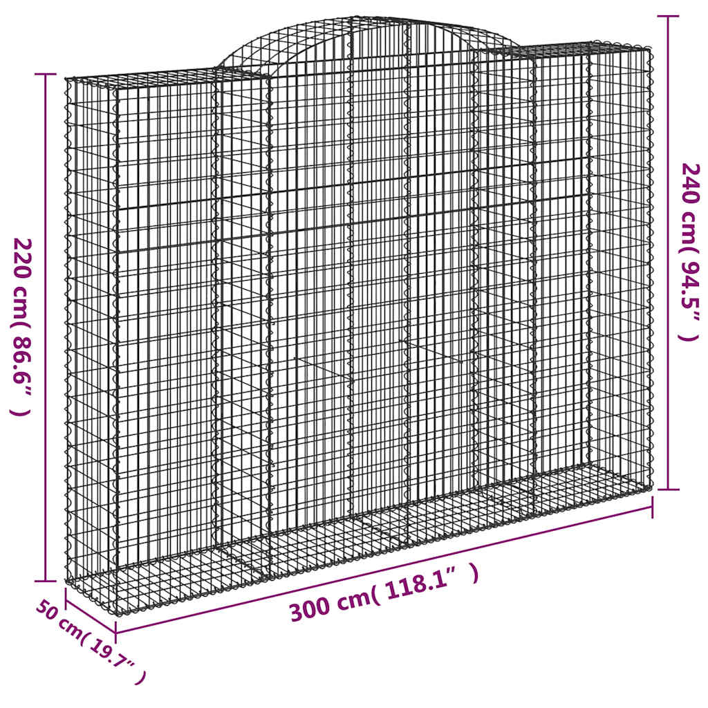 Gabion Baskets with High Arch 4 pcs 300 x 50 x 220 240 cm Galvanized Iron