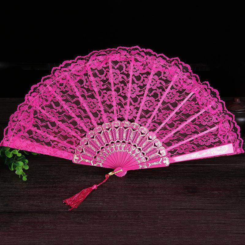 1PC Folding Fans Festival Gift Solid Color Hand Held Flower Fan Hollow Lace Fans Decorative