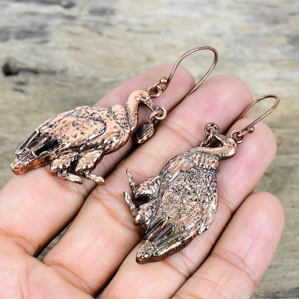 Multi Tourmaline Rough Earring Electroformed Copper Earring Peacock Earrings Gemstone Jewelry Anniversary Gift Drop Earring Handmade Jewelry