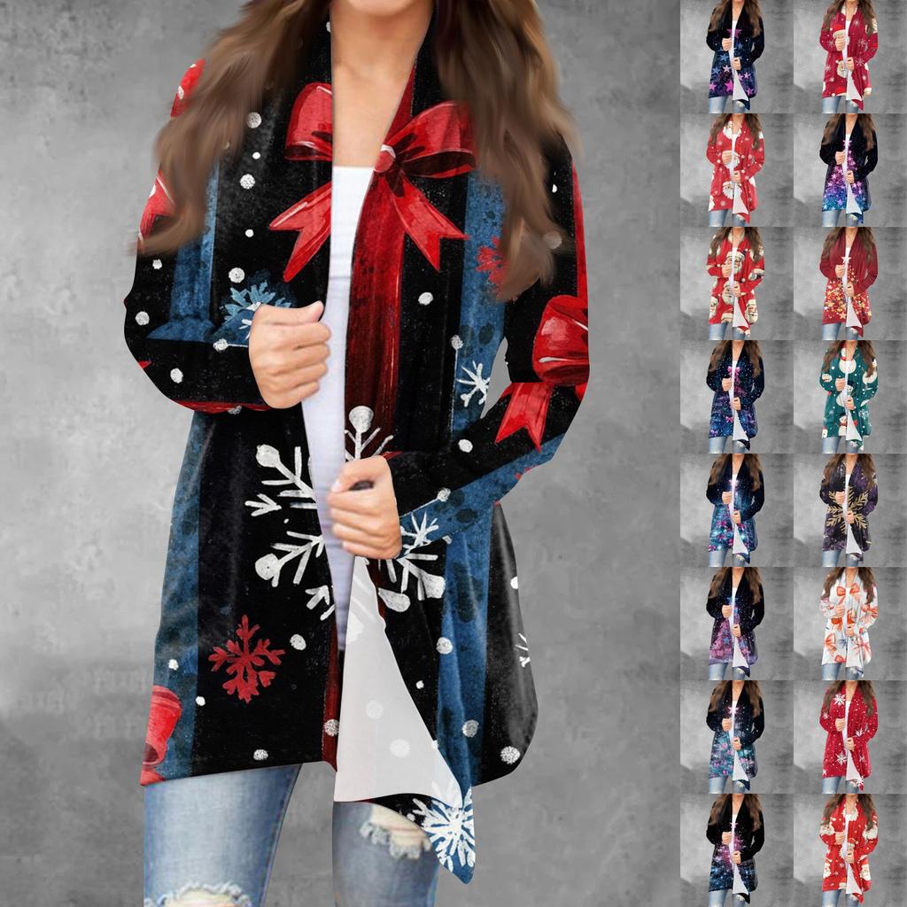 Женская модная рождественская куртка с принтом, повседневный кардиган с длинным рукавом, пальто