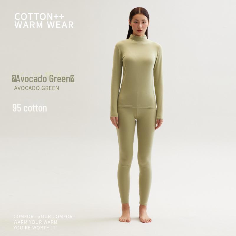 Женский хлопковый термокостюм со средней горловиной: Комплект из брюк и рубашки облегающего кроя на осень