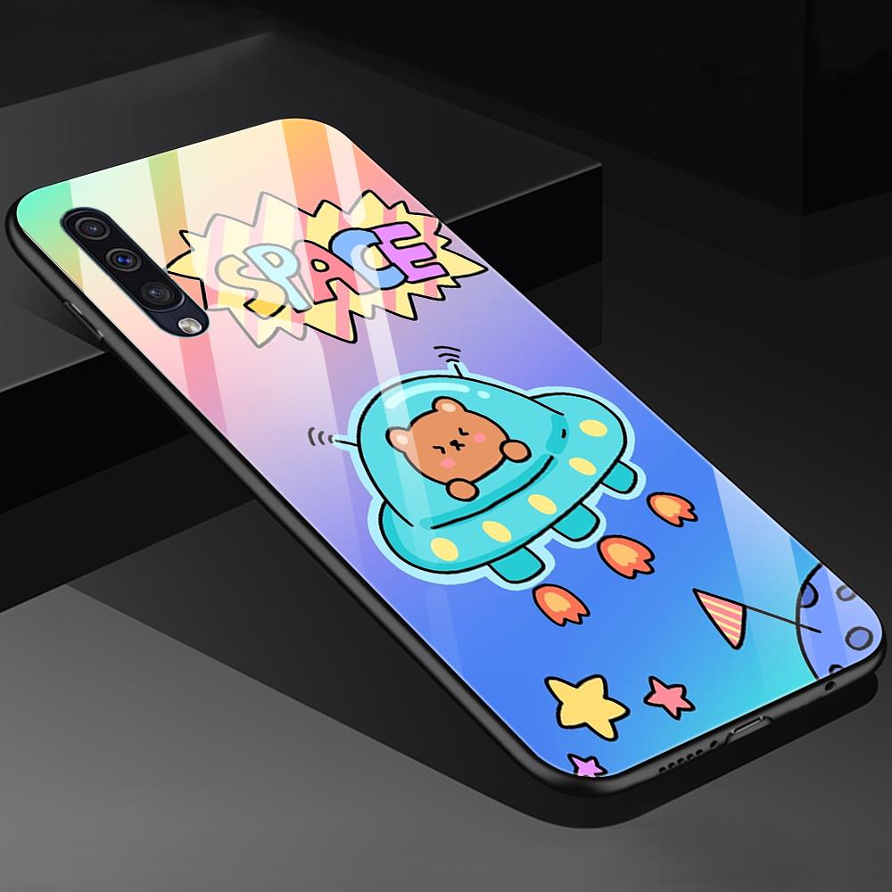 Чехол с милым медведем и луной-астронавтом для Samsung Galaxy A71 A72 A70 A73 A53 A13 5g A03 A22 A21s A03 Core A42 A52, стеклянный чехол, чехол