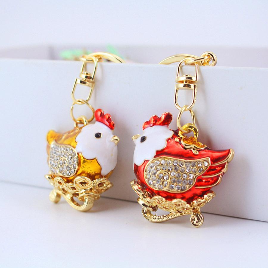 Очаровательный брелок для ключей в виде курицы с бриллиантами - металлическая подвеска в виде курицы со знаком зодиака для женских сумок (Подарочный предмет)