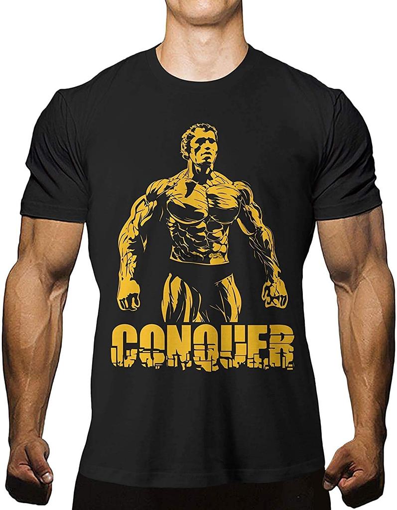 Повседневная уличная футболка в стиле фанк, футболка Conquer, футболка Арнольда Шварценеггера, футболка для бодибилдинга, тренировок, мышечная футболка