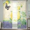 Antique Plant Flower Butterfly Chiffon Sheer Curtains For Living Room Bedroom Decoration Window Tulle Curtains Drapes