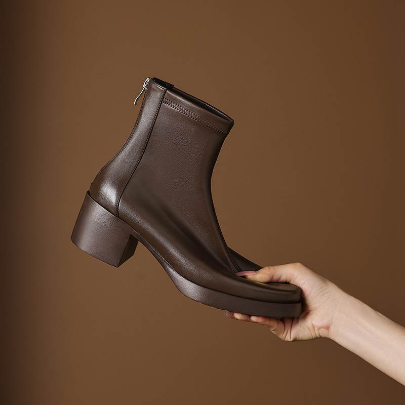 Krazing Pot Микрофибра Круглый носок Толстый каблук Современные ботинки Размер 42 Молния Платформа Красота Леди Женские Ботильоны