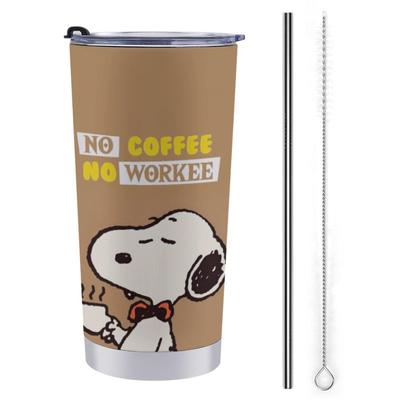 Кружка-стакан Snoopy, кофейная чашка, чашка для магазинов, холодная изоляция, бутылка для воды, для питья, нержавеющая сталь, с крышкой, портативная соломинка, персонаж