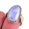 Natural Rainbow Moonstone Gemstone Two Tone 925 Sterling Silver Ring S.7.5 R3z97
