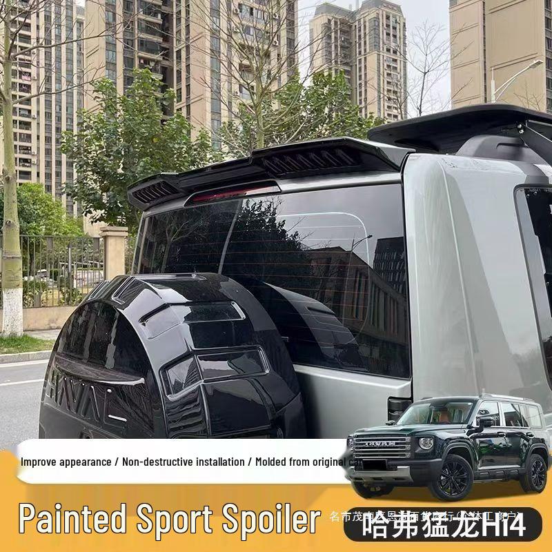 Заднее антикрыло Haval Menglong MC Sport, Совместимо с моделями 24/26, Глянцевое черное углеродное волокно с нержавеющей сталью.