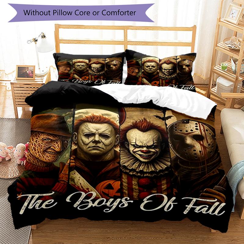 3pcs Halloween horror Bedding Set Duvet Cover Closure Includes 1 Duvet Cover & 2 Pillowcases, Soft and Comfortable for All Seasons.