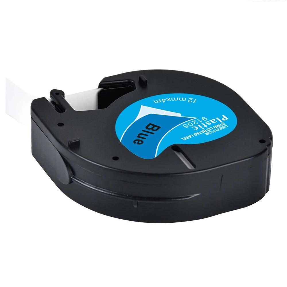 Yance 5Pcs/lot Compatible Dymo LetraTag Tape 91205 Black On Blue 12mm Plastic Tape for LT-100H LT-100T Dymo Label Printer