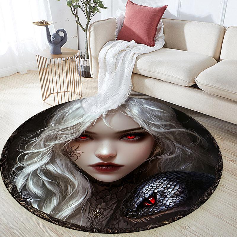 Dark Maiden pattern round rug,Carpet Rug for Living Room Bedroom Playroom ,Non-slip Floor Mat,Holiday Gifts and Birthday Gifts.