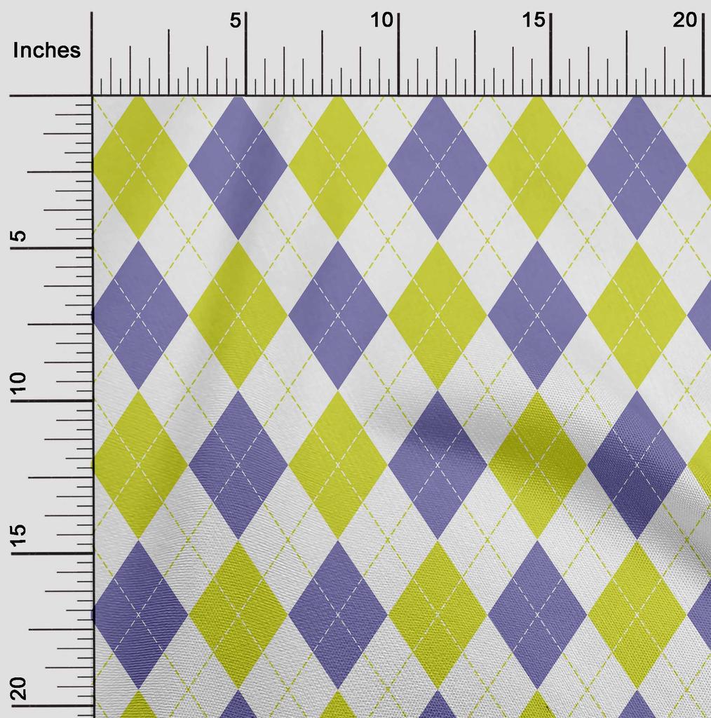 oneOone Cotton Flex Lime & Blue Fabric Check Argyle Dress Material Fabric Print Fabric By The Yard 40 Inch