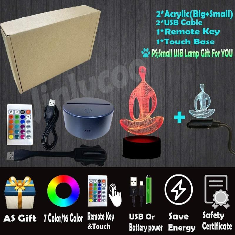 Yoga Meditation Catoon Shape Night Lamp 3D Illusion Optical Light 7-Color Intelligent Touch Panel Control Table Lamp For Bedroom Created Christmas Dec