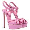 Peep Toe Platform Women Sandals Black Pink Thin Heels Sandals Pu Cross Slingback Ankle Strap Sandals Party Large Size 46