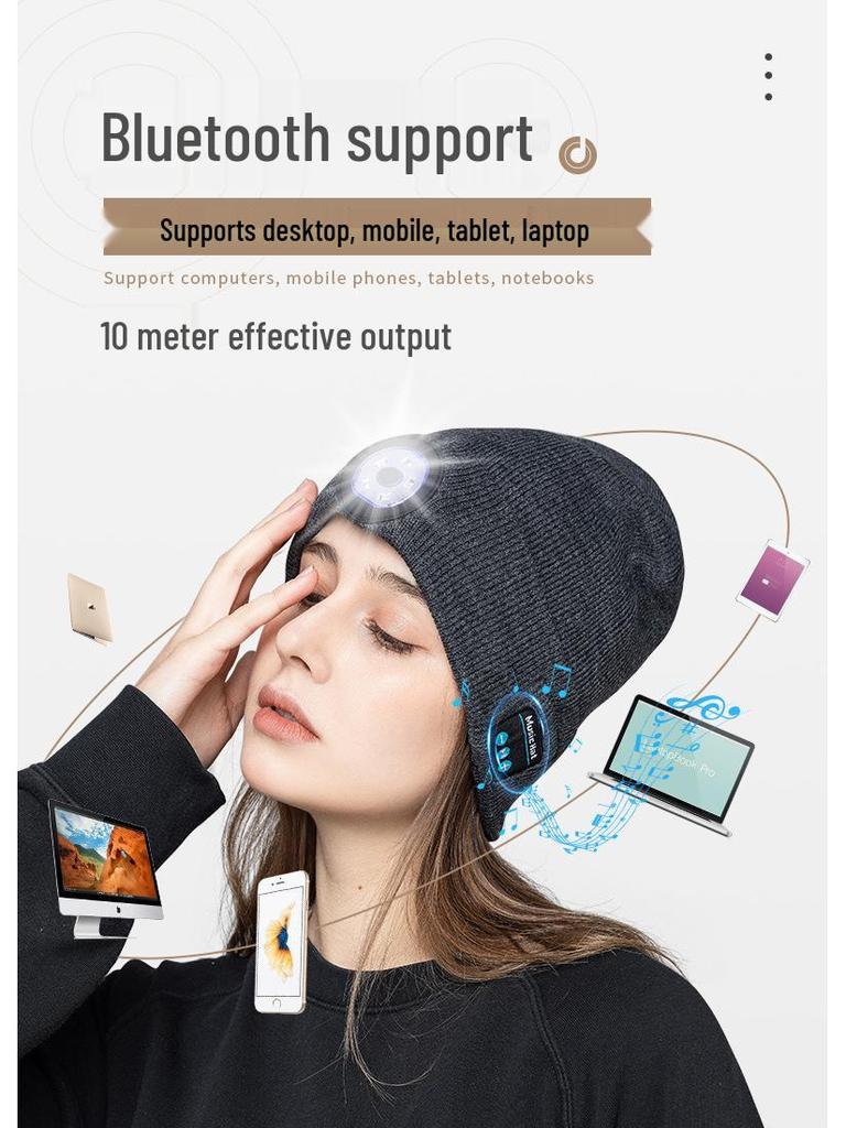 5.0 Bluetooth LED Музыкальная шапка-бини для активного отдыха ночью
