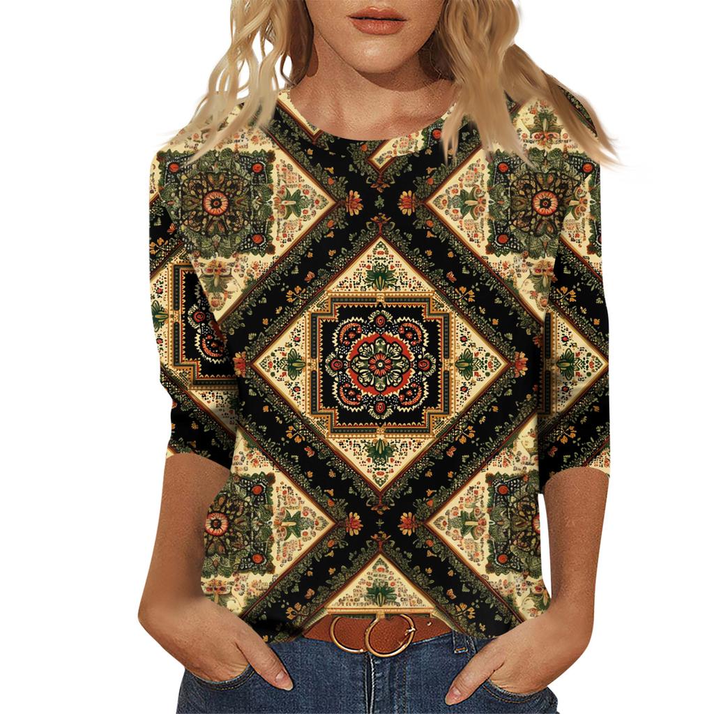 Женский модный повседневный пуловер с рукавом семь четвертей, модный принтованный топ