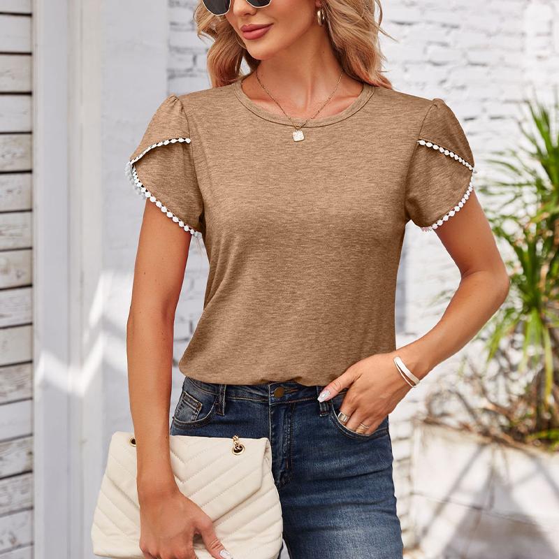 Women's Blouse with Short Sleeve Round Neck Loose Casual T-shirt