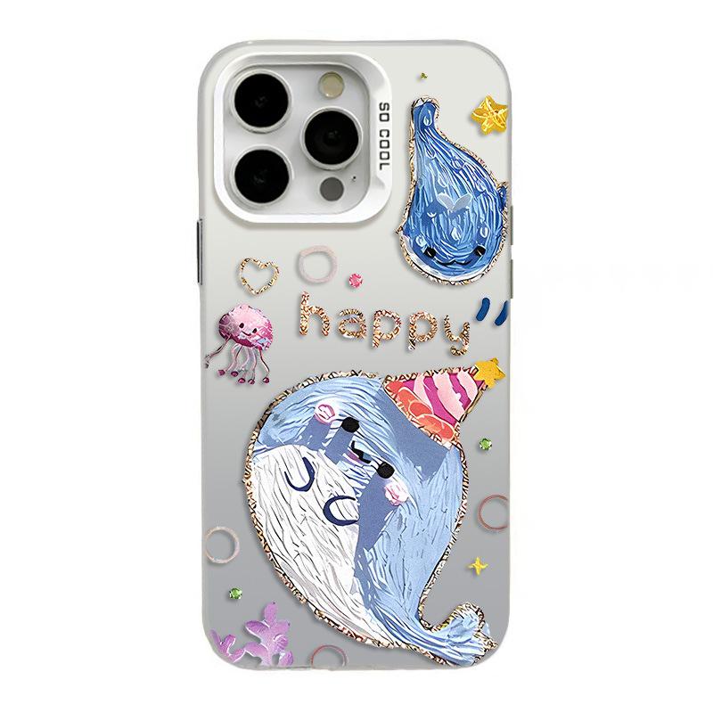 Серебристый Милый Мультяшный Чехол для iPhone - Совместим с iPhone 17, 16 Pro, 15 Pro Max, 14 Pro, 13