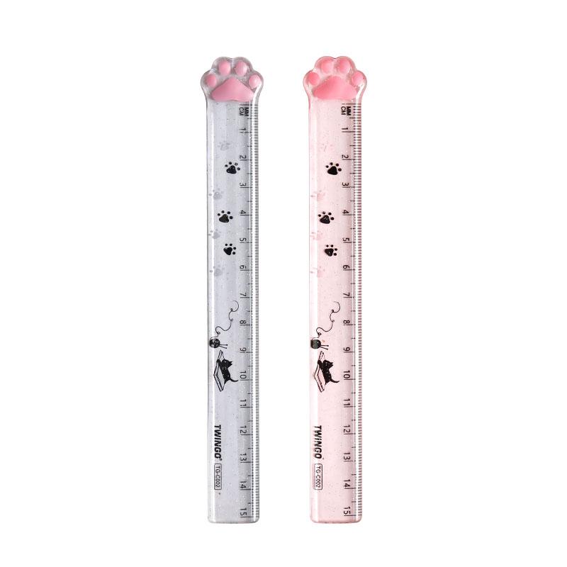 15 см милая линейка в виде лапы, мультяшные котята, акриловая пластиковая прямая измерительная линейка, закладка, канцелярские принадлежности, офисные и школьные принадлежности
