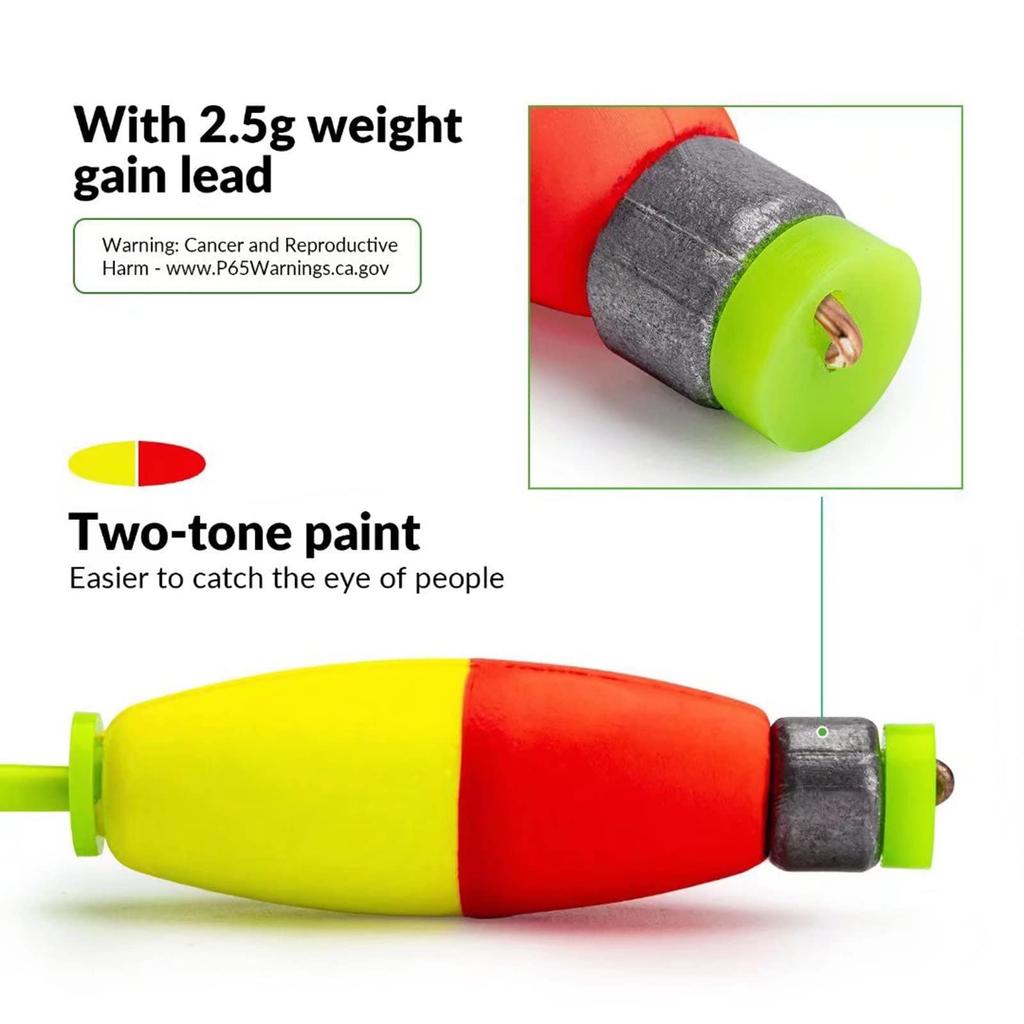 THKFISH Fishing EVA Foam Round Floats with Cigar for Freshwater and Saltwater Floats, 5-Piece Snap-On Springs, Style, 1.5in,