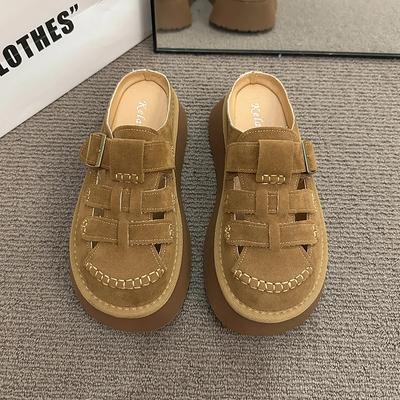 Новые летние полутапочки Baotou женские на платформе с плетеной римской подошвой, пляжные сандалии, полые дышащие сандалии