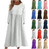 Женское повседневное однотонное платье средней длины с круглым вырезом, платье средней длины с длинными рукавами и карманом