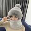 Winter Scarf Set Hooded Women's Plush Scarf Warm Hat Outdoor Ski Windproof Hat Thickened Plush Fluffy Woolen Hat