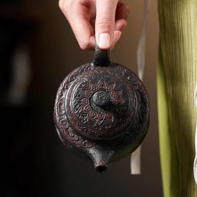 Чайник для заваривания в виде фиолетовой керамики «Сказка Цзяньшуй», расписанный вручную, старинный рельефный чайник, домашний чайник, чайный сервиз «Кунг-фу», чайник