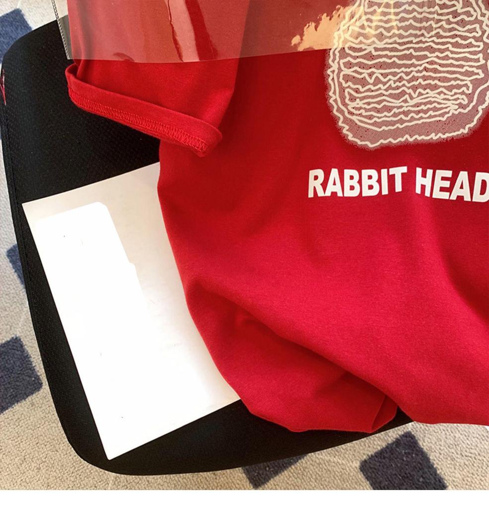 2024 Summer Women's Cartoon Rabbit Print Short-Sleeve Loose Casual T-Shirt