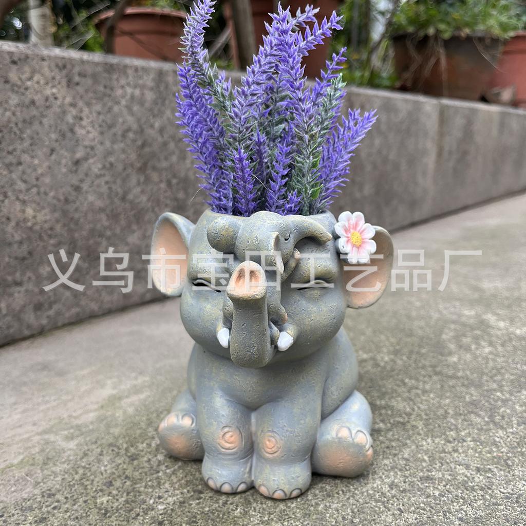 1 piece of creative cute elephant flower pot shape, resin statue ornament, balcony garden and courtyard decoration