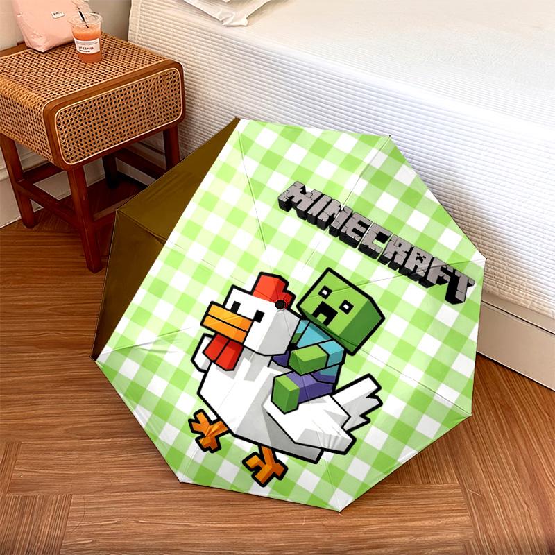 Minecraft Zombiepattern, automatic folding umbrella, portable and foldable design, 8 ribs, a Christmas or birthday gift.