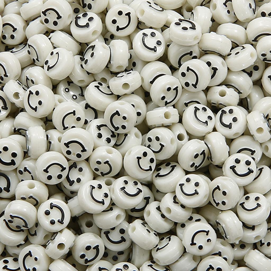500Pcs Round Shape Acrylic Beads Spaced Smile Beads For Jewelry Making Craft Accessories