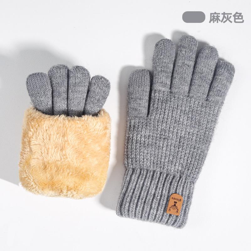 Knitted Gloves, Women's Autumn and Winter Warm Outdoor Cycling Cold-proof Double-layer Velvet Thickened, Touch Screen Gloves