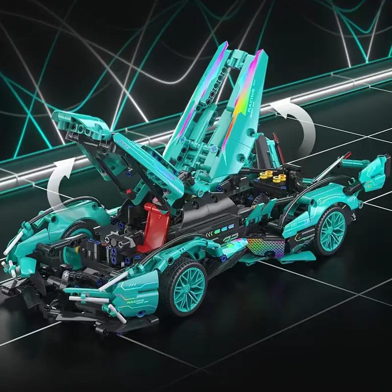 Нетоксичный набор для сборки синего автомобиля из 1269 деталей Стильная модель спортивного автомобиля Подходит для различных сцен Подарок на День святого Валентина/День рождения