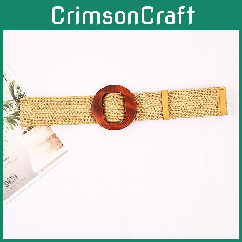 Classic Pp Grass Woven Waist Belt For Ladies With Smooth Buckle For Dress And Skirt Accessory