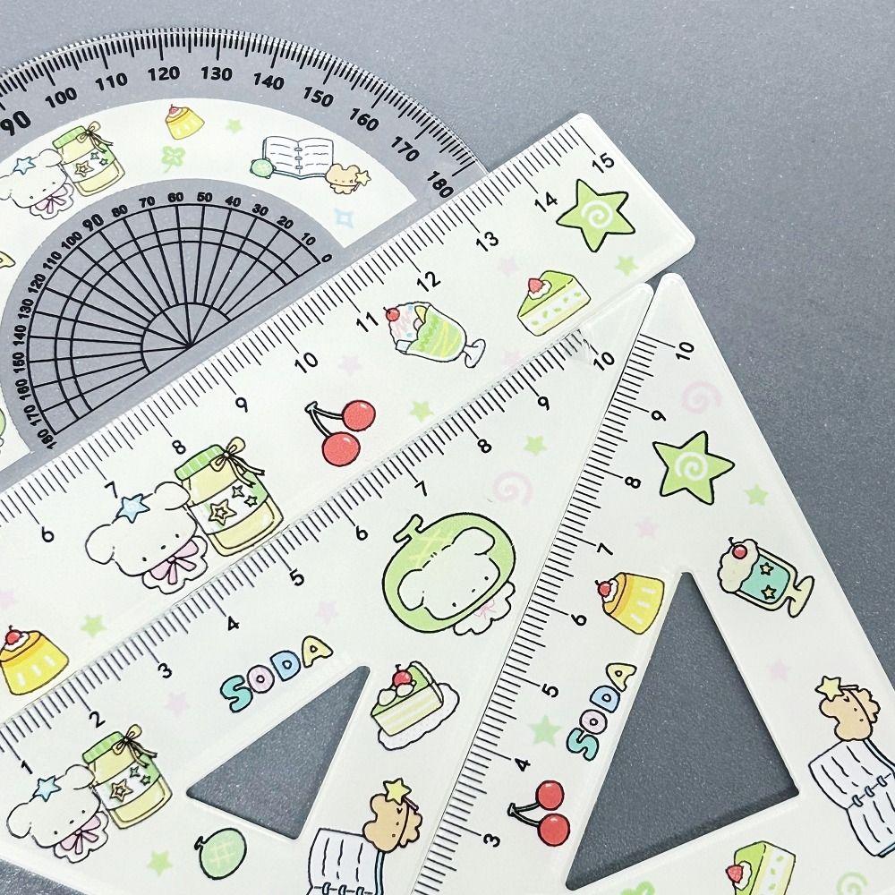 4pcs Math Geometry Tools Ruler Set Melon Dog Straight Ruler Portable Triangle Rulers  School Office