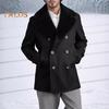 Мужское шерстяное пальто с лацканами, длинный рукав, двубортная куртка, пальто с плюшевыми краями, однотонные карманы, зимнее пальто