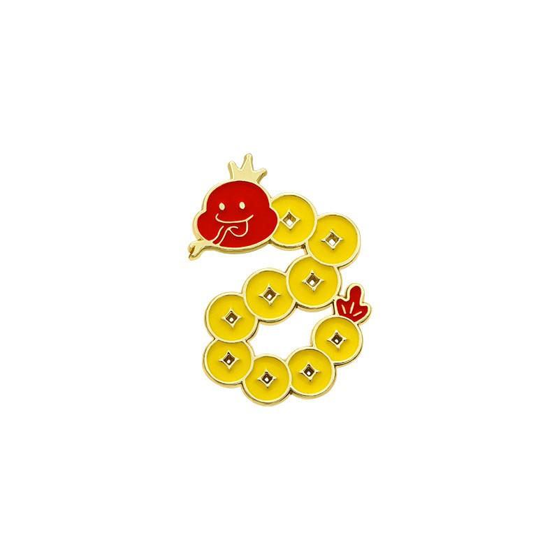 Zinc Alloy Enamel Dropping Brooch, Cute Cartoon Lucky Panda Snake Pattern 2025 Year of the Snake, New Year Festival Decorative Lapel Pin Badge