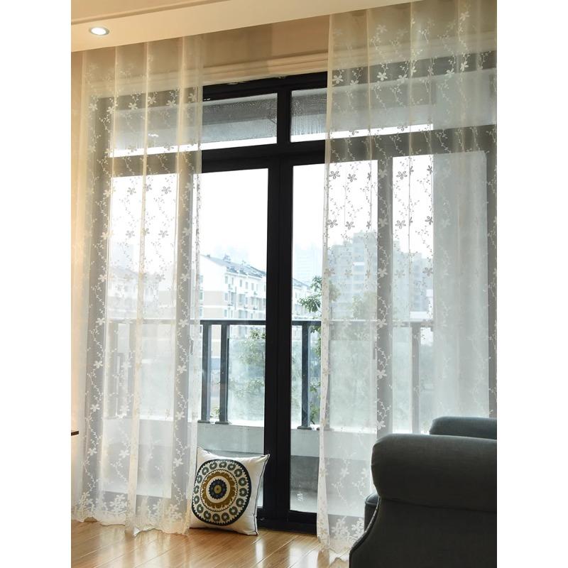 Embroidered Lace Curtains Living Room Bedroom Elegant Organza Floral Delicate White Gauze Home Window Decor,1pc