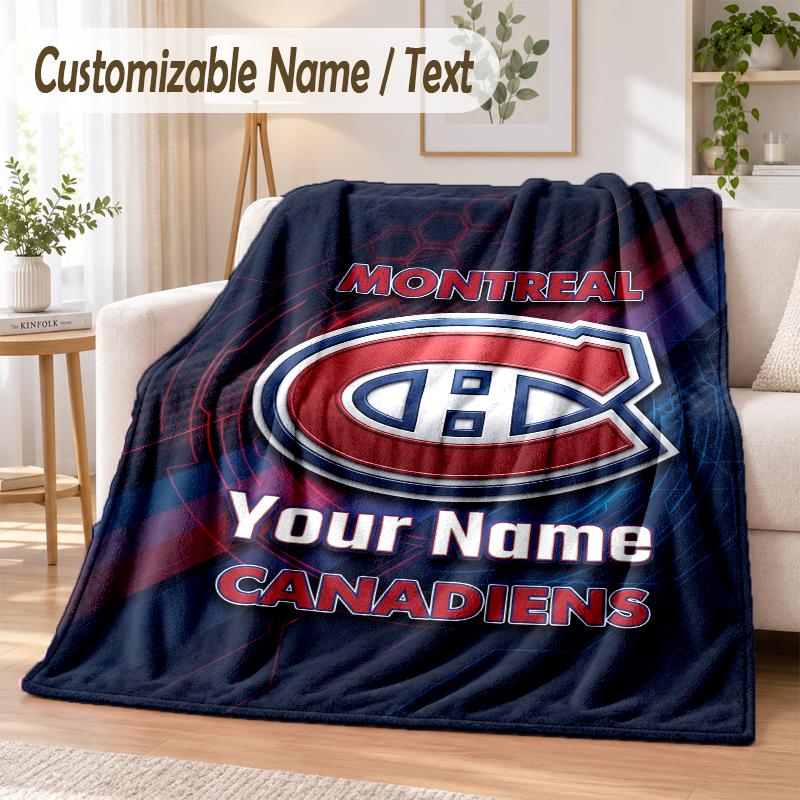 Custom Text Flannel Blanket Montreal Canadiens Print Warm Cozy Blanket Home Sofa Bedding