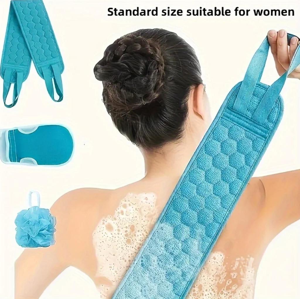 3pcs Exfoliating Bath Towel Set, 3 In 1 Back Bath Scrubbing, Body Cleaning Washcloth, Soft Bath Glove, Shower Ball Loofah